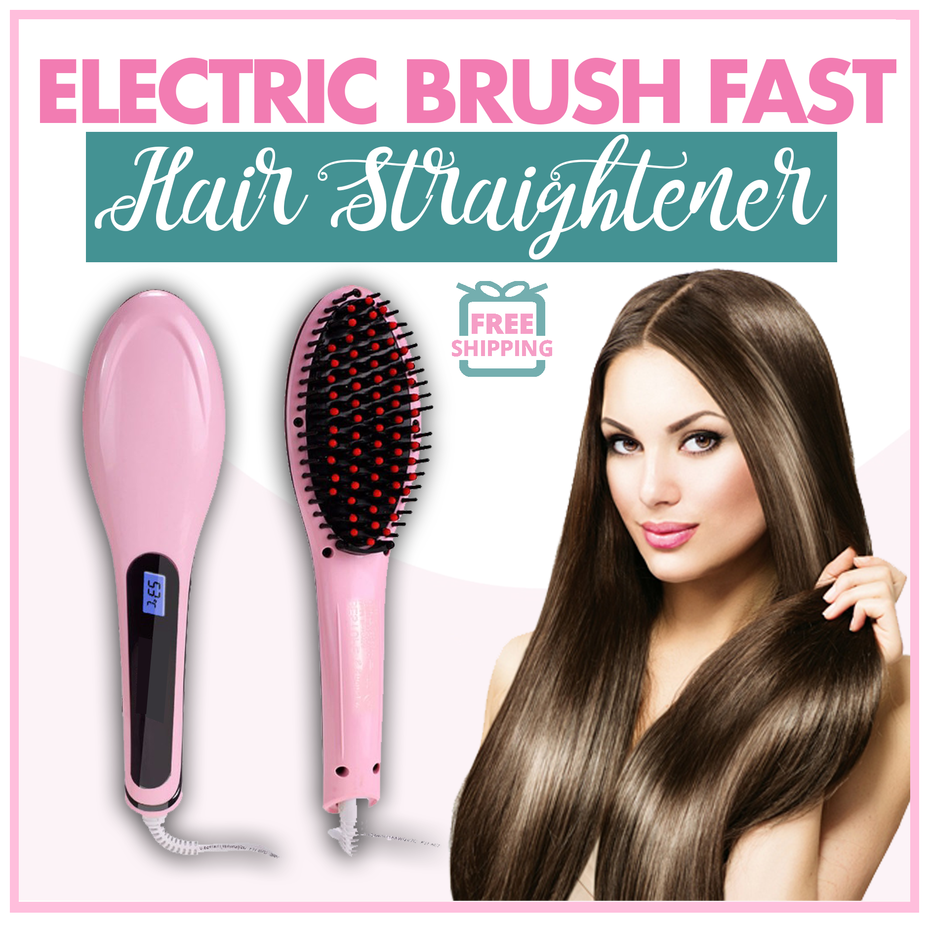 Electric Brush Fast Hair Straightener PINK FREE COD Shipping