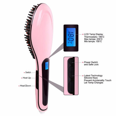 Electric Brush Fast Hair Straightener (PINK) + FREE COD Shipping