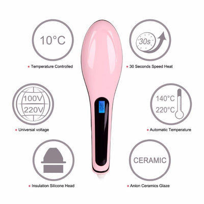 Electric Brush Fast Hair Straightener (PINK) + FREE COD Shipping